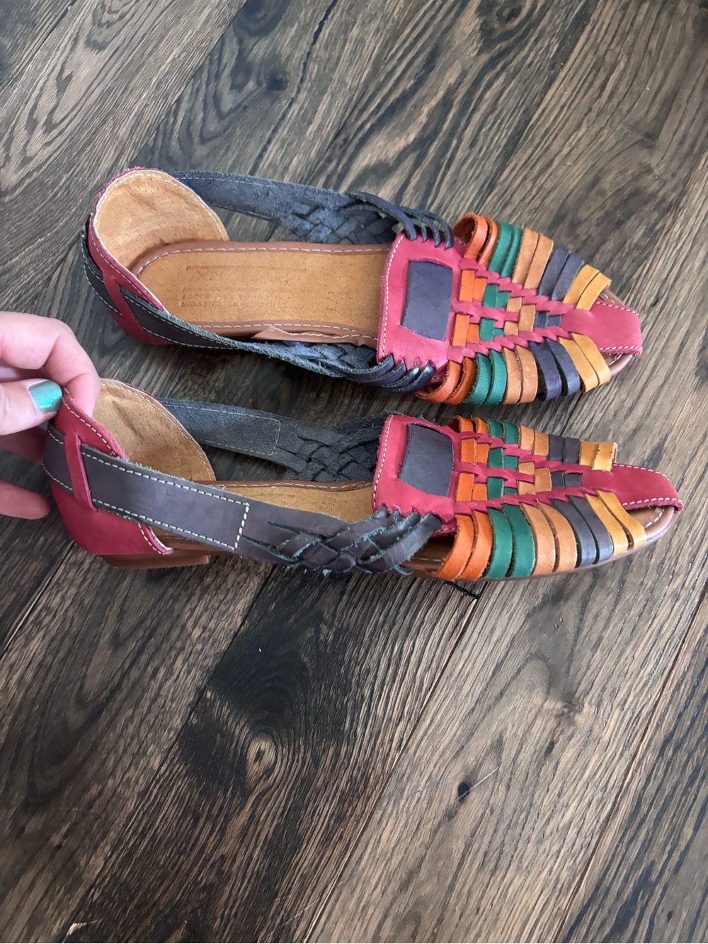 Vintage Multicolor Leather Woven Huarache Flats - Women